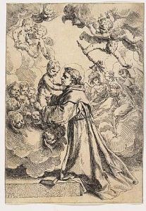 St. Anthony Of Padua Adoring The Infant Christ<</b> by Simone Cantarini (Pesarese)