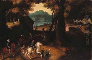 A wooded landscape with Maurits by Gillis van Coninxloo