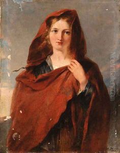 Woman in red shawl by Girolamo Induno