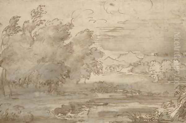 A river landscape with cattle - view 1