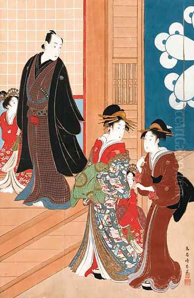Courtesan arriving to meet her client at a teahouse - view 1