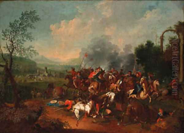 A cavalry skirmish near a castle - view 1