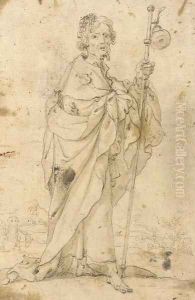 A pilgrim wearing the badge of Santiago de Campostella by Cornelis Schut III