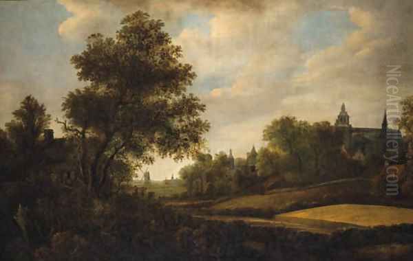 A Landscape with Peasants outside a Cottage near a Hamlet, a Windmill beyond - view 1