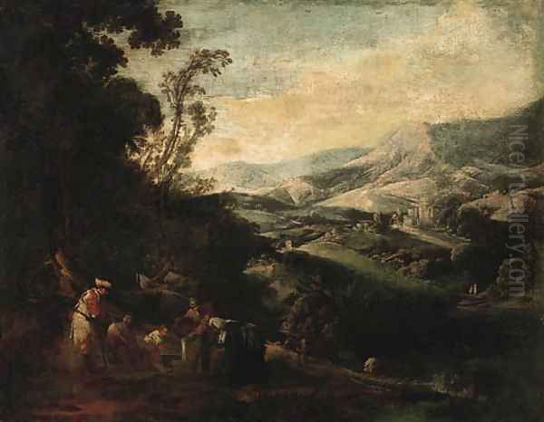 A mountainous Landscape with Peasants drawing Water from a Well - view 1