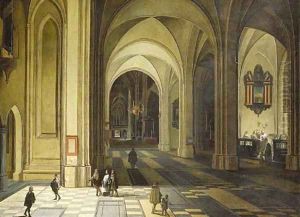 The interior of a church at night, with a baptism in a side chapel The interior of a church at night, with a baptism in a side chapel