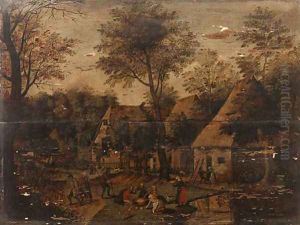 A wooded Landscape with Peasants in a Village