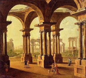 Cappricio Of Roman Ruins with Classical Figures by Antonio Joli
