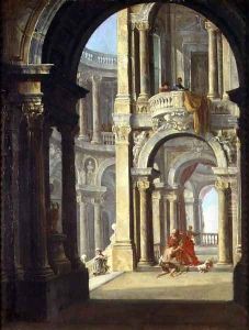 A Capriccio of a Baroque Palace with the Return of the Prodigal Son by Antonio Joli