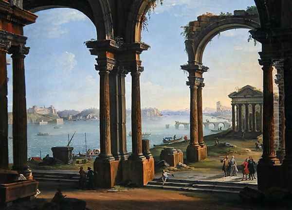 Harbour Scene through Ruined Arches - view 1