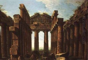 Figures Admiring the Temple of Neptune at Paestum by Antonio Joli