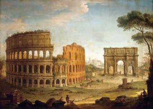 Rome View of the Colosseum and The Arch of Constantine