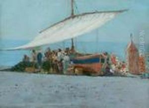 Barche E Mercato Sulla Spiaggia Di Positano by Vincenzo Caprile