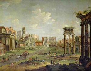The Campo Vaccino Rome Looking Towards St Francesca Romana and the Arch of Titus from the Temple of Saturn by Antonio Joli