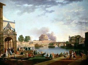 The Election of the Pope with the Castel St Angelo Rome in the background by Antonio Joli