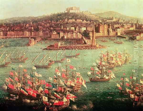 The fleet of King Charles III 1716-88 of Spain before the city of Naples - view 1