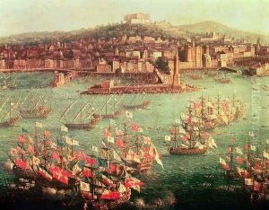The fleet of King Charles III 1716-88 of Spain before the city of Naples