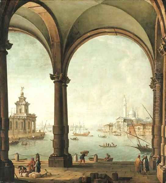 A capriccio of the Bacino di San Marco, Venice, from the entrance to the Giudecca, with the Punta della Dogana and San Giorgio Maggiore - view 1