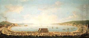 A panoramic view of the Bay of Naples, with the royal procession to Piedigrotta by Antonio Joli