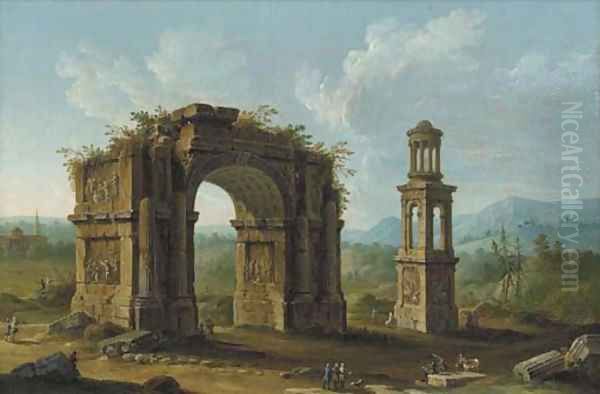 San Remy, Southern France, with ruins of a monumental arch and an early first-century tomb of the Julii at Glanum - view 1