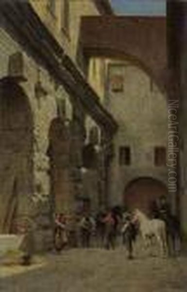 A Blacksmith Fitting Horseshoes In A Roman Courtyard - view 1