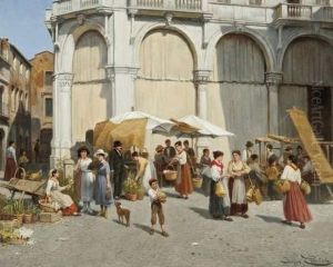 Le Marche Aux Fleurs Et Fruits A Padou, Italie by Jacques Carabain
