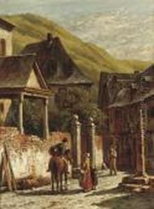 Chatting In A Village Square by Jacques Carabain