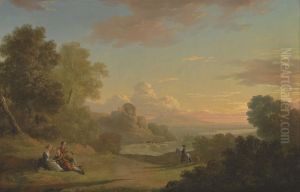 An Imaginary Landscape with a Traveller and Figures Overlooking the Bay of Baiae by Thomas Jones