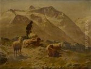 Berger Sur Fond De Paysage Montagneux by Jacques Carabain