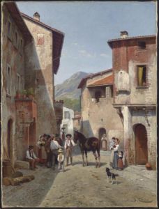 Villagers In A Sunlit Street, Narni, Italy