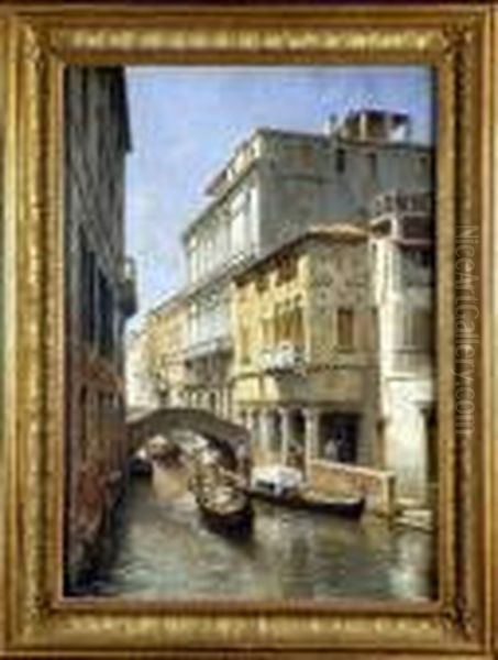 [vue De Venise .] Huile Sur Toile, Signee En Bas A Gauche. Titre Et Contresigne Au Dos - view 1