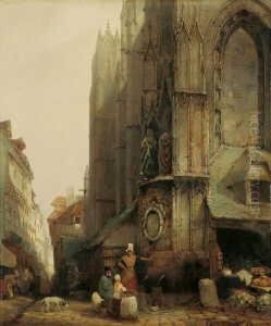Marktszene Vor Einer Gotischen Kathedrale.
