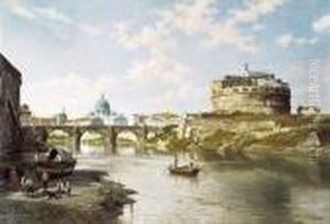 Une Vue Du Chateau Et Le Pont St.-ange A Rome (1916) by Jacques Carabain