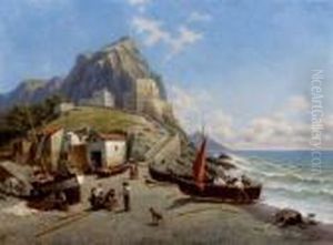 Marina Con Barca E Figure by Jacques Carabain