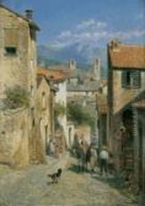 Strassenszene In Einer Italienischen Kleinstadt. by Jacques Carabain