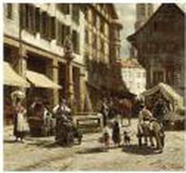 A Busy Market Square In A Town - view 1