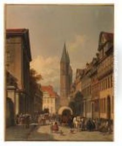 A Busy Street In A German Town by Jacques Carabain