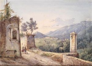 Bergstrase Initalien Mit Ruinen Und Wanderern by Consalvo Carelli