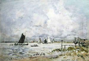 A Landing Stage on the Escaut, 1866 by Johan Barthold Jongkind
