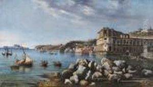 A View Of The Coast At Naples With The Villa Donn'anna by Consalvo Carelli