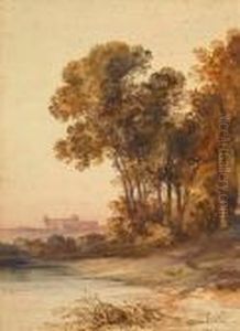 Landscape With Trees And Classical Buildings In The Distance by Consalvo Carelli