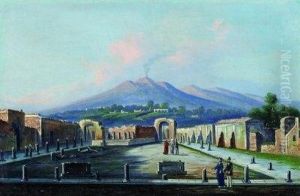 Die Ruinen Von Pompeji Mit Dem Vesuv Im Hintergrund