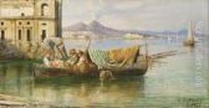 Napoli, Famiglia Di Pescatori In Barca A Palazzo Donn""anna Napoli, Famiglia Di Pescatori In Barca A Palazzo Donn""anna