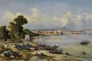 Early Morning In The Bay Of Naples. Fishermen On The Banks And On The Lake.