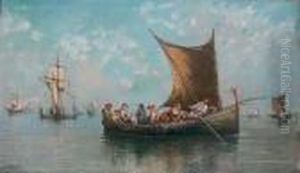 Marina Con Barche E Pescatori by Consalvo Carelli
