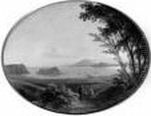 Vue De La Baie De Naples Toile Ovale Marouflee Sur Carton thumbnail