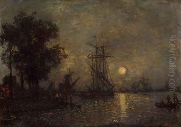 Holandaise Landscape With Docked Boat - view 1