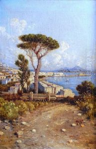 Neapolitan Coastal View Towards Vesuvius by Giuseppe Carelli