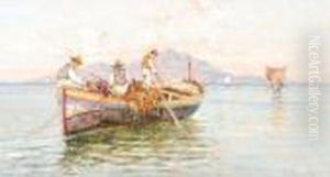 Views Of Fishing Boats With Capri Beyond by Giuseppe Carelli