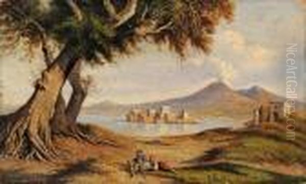 Scene Pastorale Sur Fond De Baie De Naples - view 1
